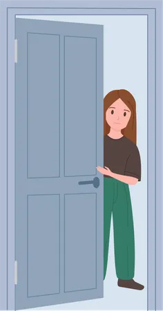 Girl Opening Door  일러스트레이션