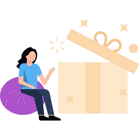 The Girl Is Looking At The Gift Box イラスト