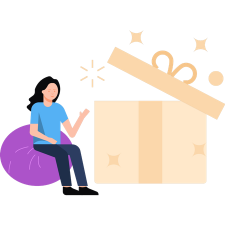 Girl opening gift box  Illustration