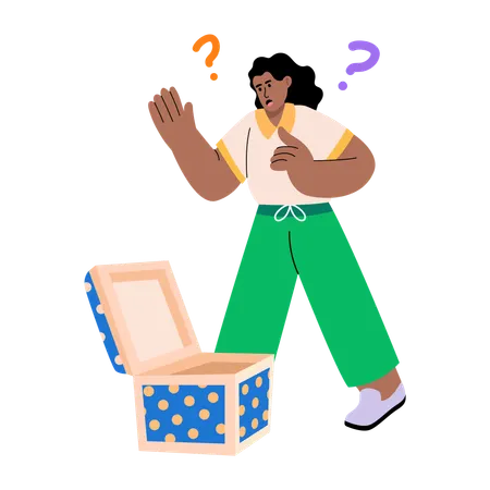 Girl opening mystery box  Illustration