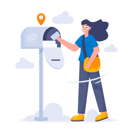 Girl opening the mailbox  Illustration