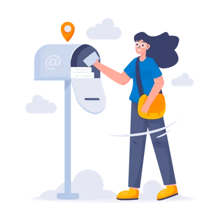 Girl opening the mailbox  Illustration