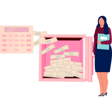 Girl opens safe box  Illustration
