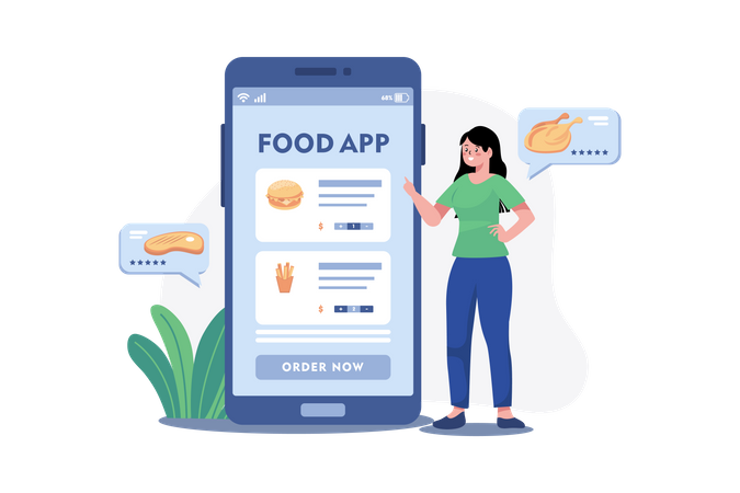 Girl Order Food from mobile app  Illustration