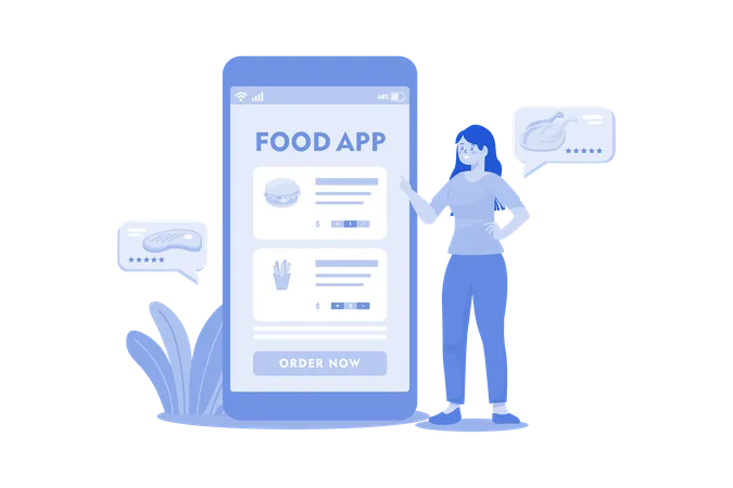 Girl Order Food From Mobile App  Illustration