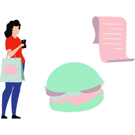 Girl ordering food online from mobile phone  Illustration