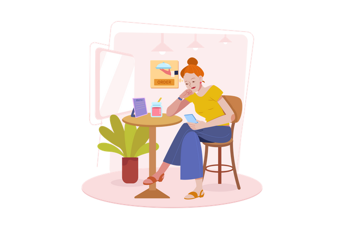 Girl ordering food online  Illustration