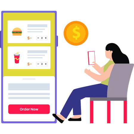 Girl ordering food online  Illustration