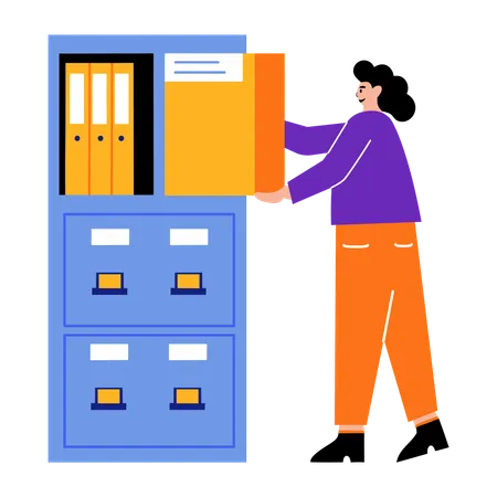 Girl organising business file  Illustration
