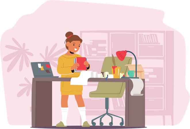 Girl organising desk  Illustration