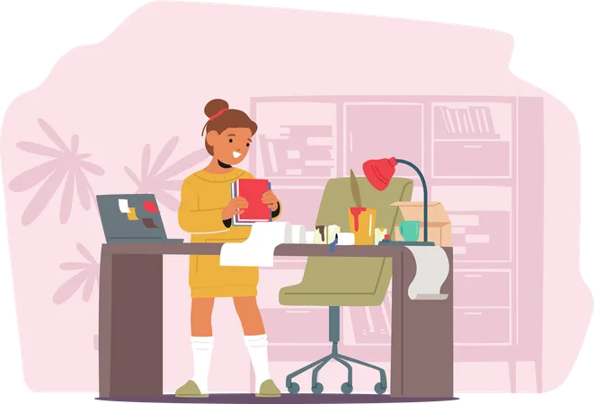 Girl organising desk  Illustration