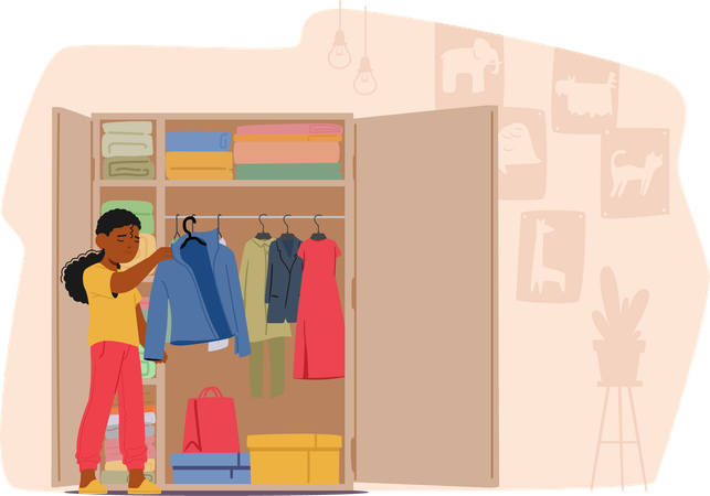 Girl organising wardrobe  Illustration