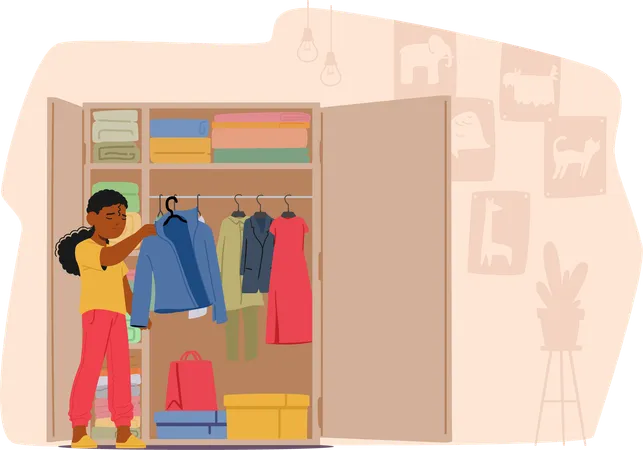 Girl organising wardrobe  Illustration