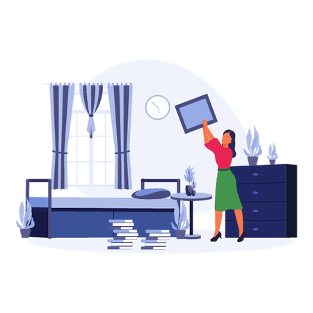 Girl Organizing Campus Dorm Room  Illustration