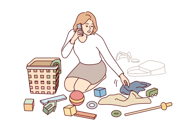 Girl packing for vacation  Illustration