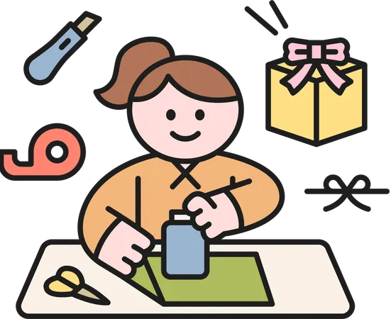 Girl packing gift  Illustration