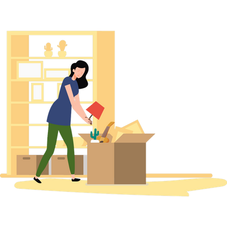 Girl packing goods in carton  Illustration