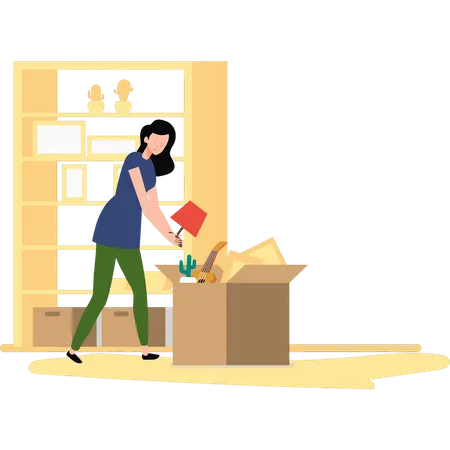 Girl packing goods in carton  Illustration