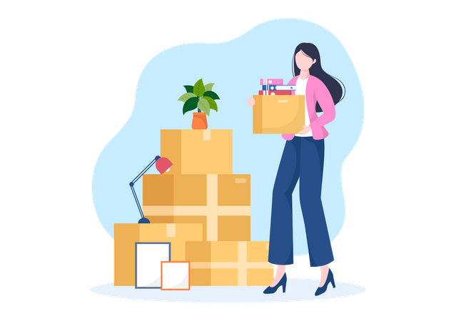 Girl packing house stuff  Illustration