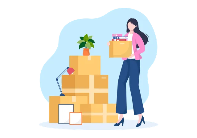 Girl packing house stuff  Illustration