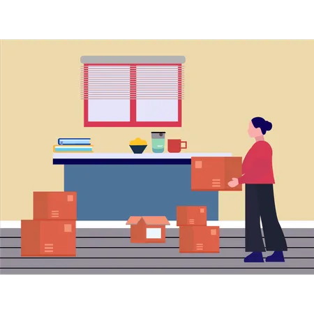 The Girl Is Packing Household Goods Into A Box Illustration