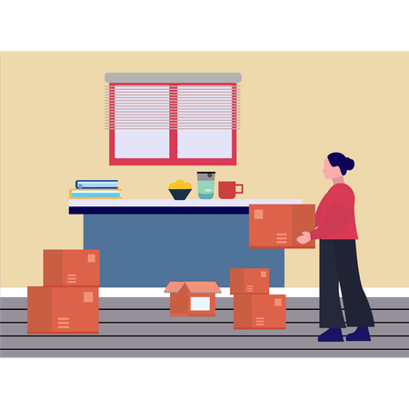 Girl Packing Household Goods Into Box  Illustration