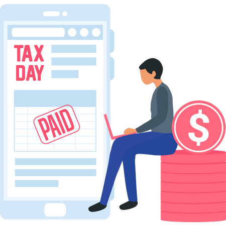 Girl paid tax online on laptop  Illustration