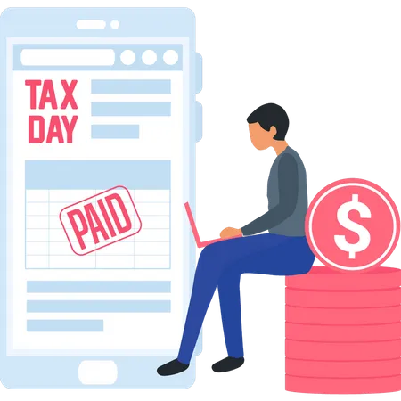 Girl paid tax online on laptop  Illustration