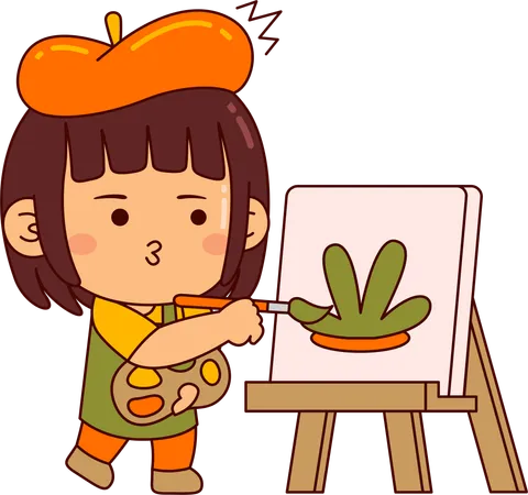 Cute Artist Girl Cartoon Character 일러스트레이션