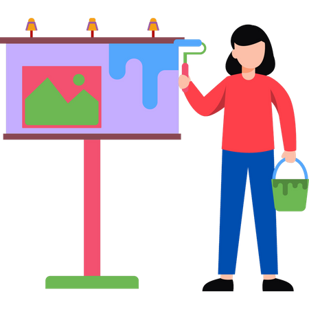Girl painting billboard  Illustration