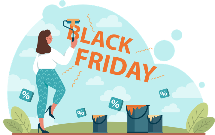 Girl painting black friday text  Illustration