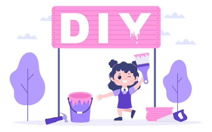 Girl Painting Board  Illustration