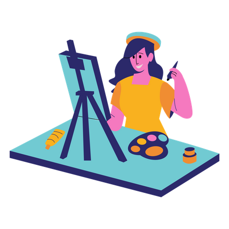 Girl painting on a canvas Illustration