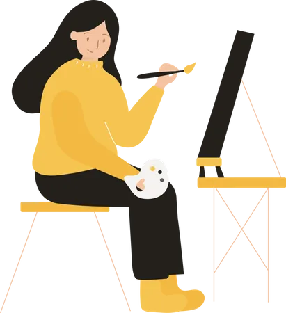 Flat People Painting Young Woman Painting Illustration