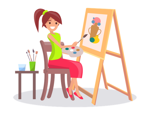 Girl painting on a canvas  Illustration