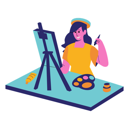 Girl painting on a canvas  Illustration