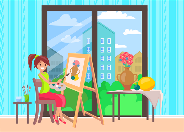 Girl painting on a canvas  Illustration