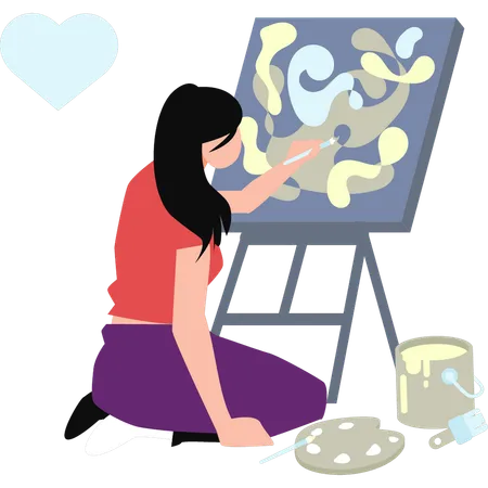 Girl Painting On Board  Illustration