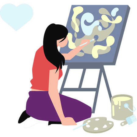 Girl Painting On Board  Illustration