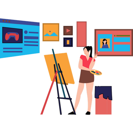 Girl painting on board  Illustration
