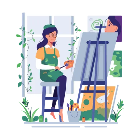 Girl painting on canvas  Illustration
