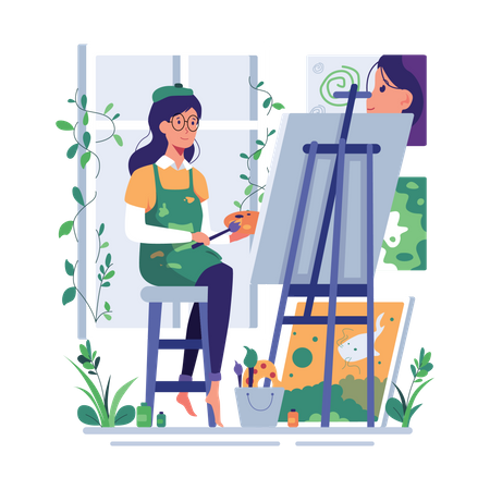 Girl painting on canvas  Illustration