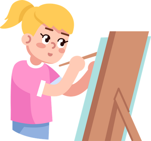 Girl painting on Easel Illustration