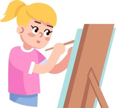 Girl painting on Easel  Illustration