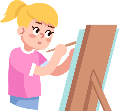 Girl painting on Easel  Illustration