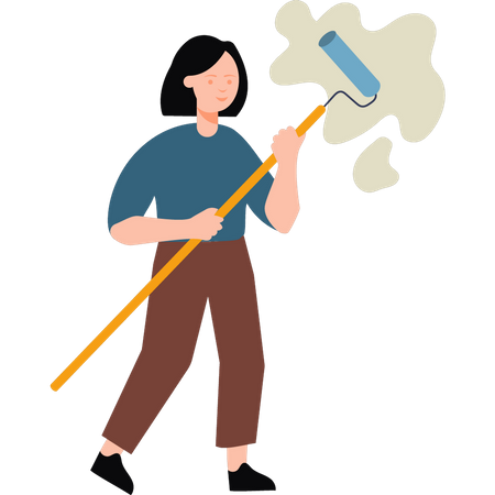 Girl painting the wall  Illustration