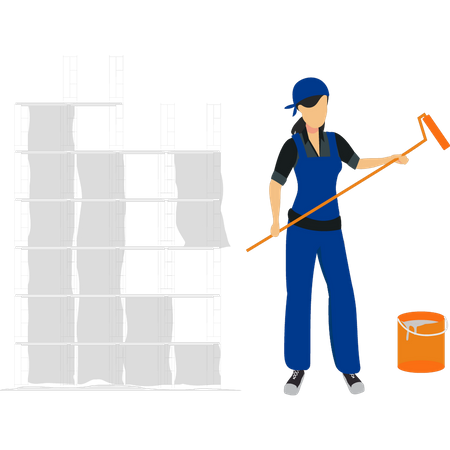 Girl painting wall  Illustration