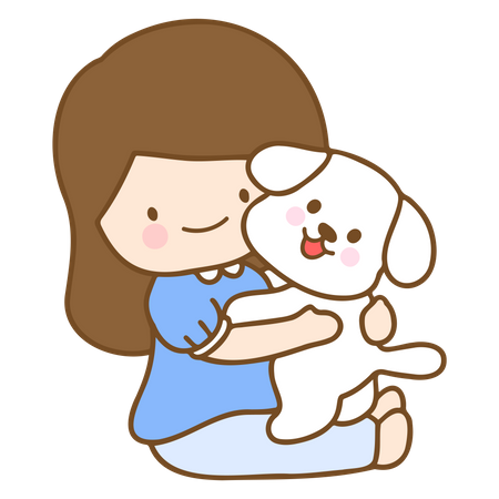Girl Pampering Dog  イラスト