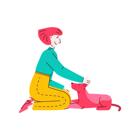 Girl pampering her dog  Illustration