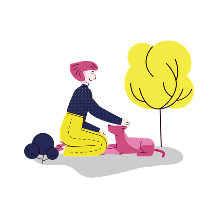 Girl pampering her pet dog  Illustration